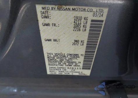 2014 Nissan Altima 2.5 Sv z USA, uszkodzony, nr VIN 1N4AL3AP6EC326115